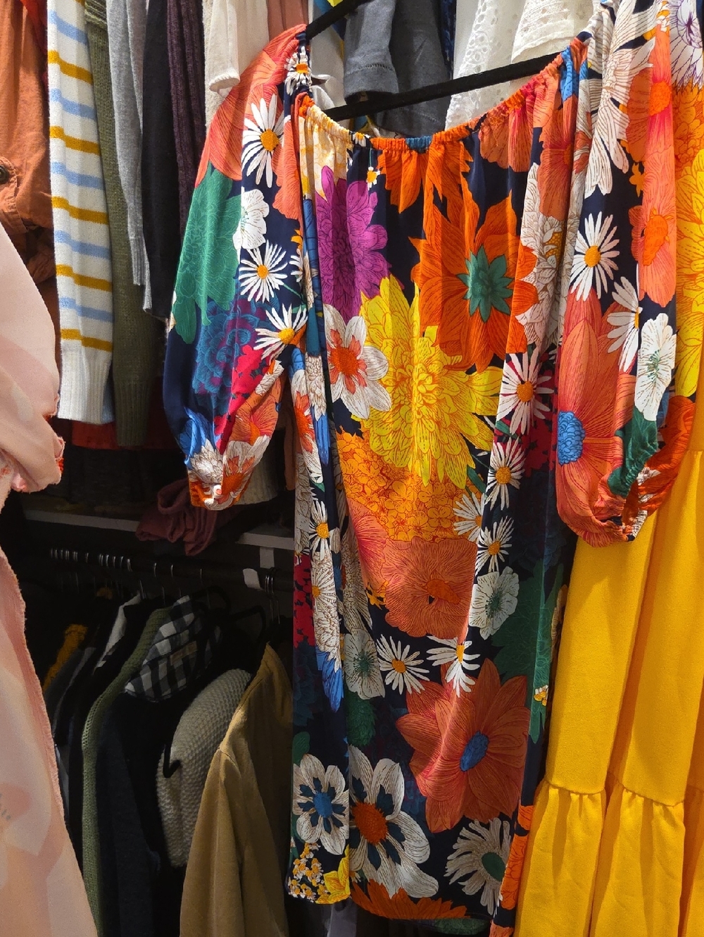 Bright Floral Off-Shoulder Dress - Multicolor